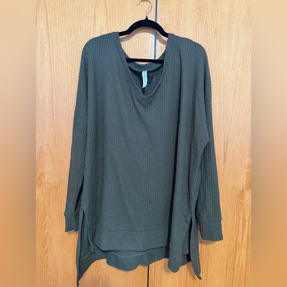 Zenana Outfitters Olive Waffle Knit Top